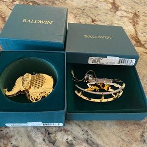 Baldwin Antique Elephant & Rocking Horse Christmas Ornaments.